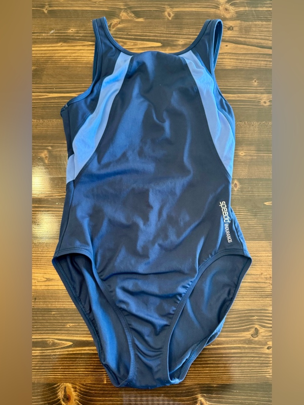 Speedo Endurance Navy and Light Blue Athletic One-Piece Swimsuit Size 8